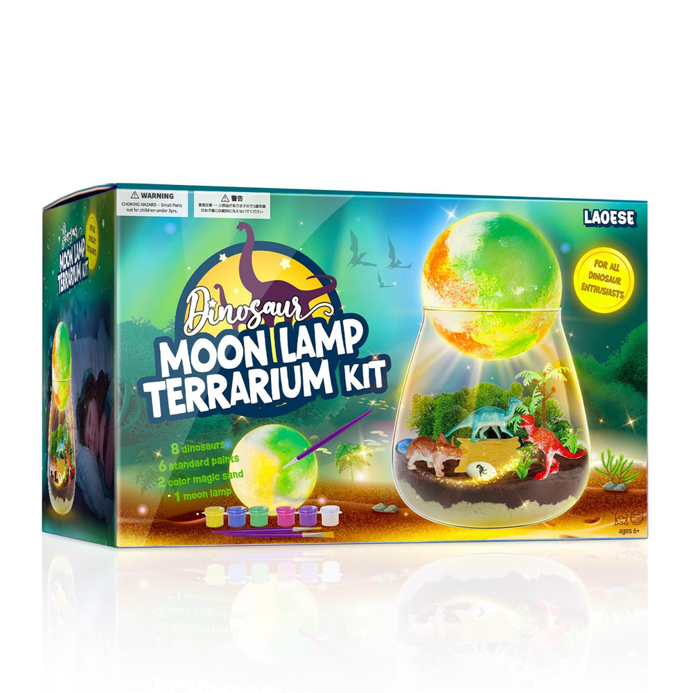 LAOESE Dinosaur Terrarium Kit Moon Lamp glows softly for cozy night-time play
