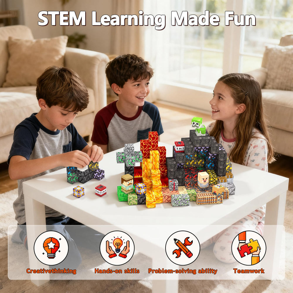 Laoren magnetic building blocks sensory-click emphasizes sound and fine motor skills during play.