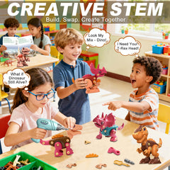 Laradola brown Velociraptor toy in parts kit, highlighting mechanical thinking.