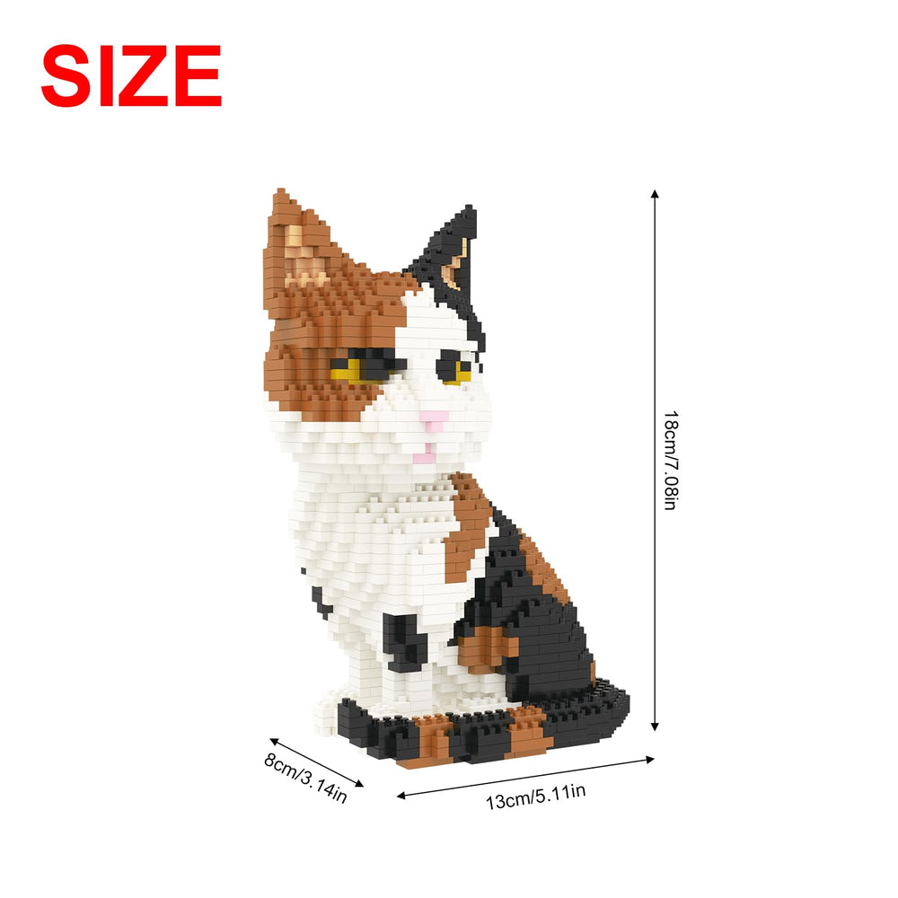 Close-up of the 1191-piece cat model with tiny bricks and precise layering.