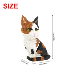 Close-up of the 1191-piece cat model with tiny bricks and precise layering.