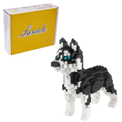 Larcele micro husky dog building blocks ready for display with vibrant colors