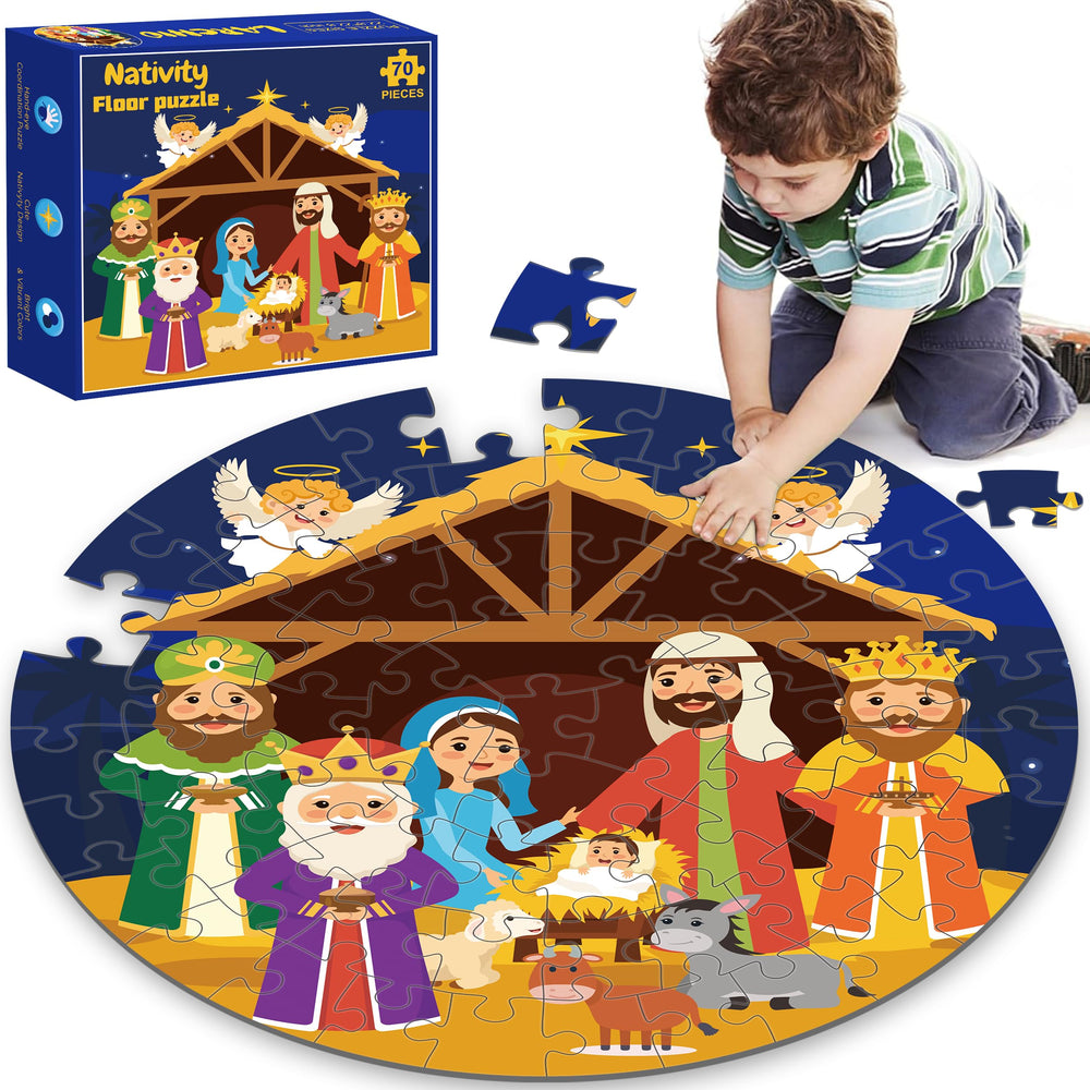 Larchio Nativity puzzle stored easily in its compact gift box.