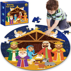 Larchio Nativity puzzle stored easily in its compact gift box.