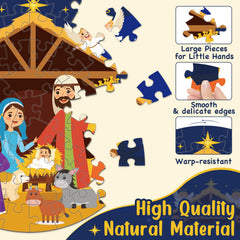 Larchio Nativity puzzle pieces with precise cuts for easy assembly.