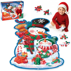 Larchio Snowman Floor Puzzle: large 25x36 inch scene for family collaborative play.