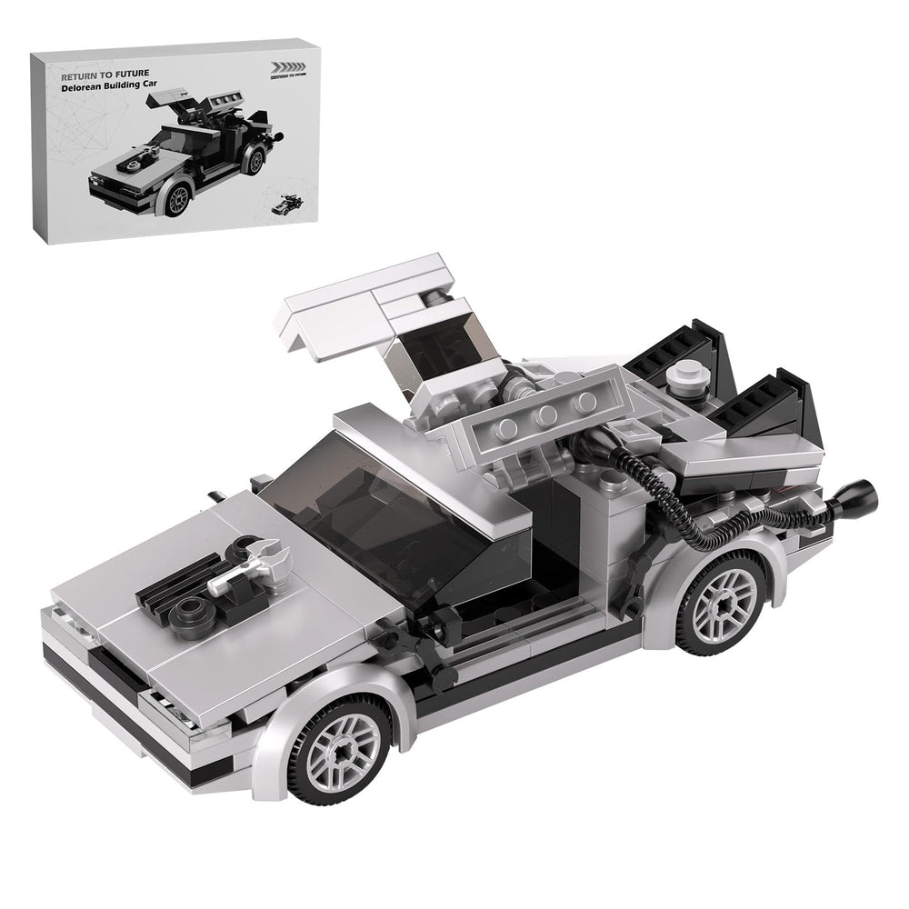 Latephiy Future Delorean Building Kit assembly for immersive brick-building fun.