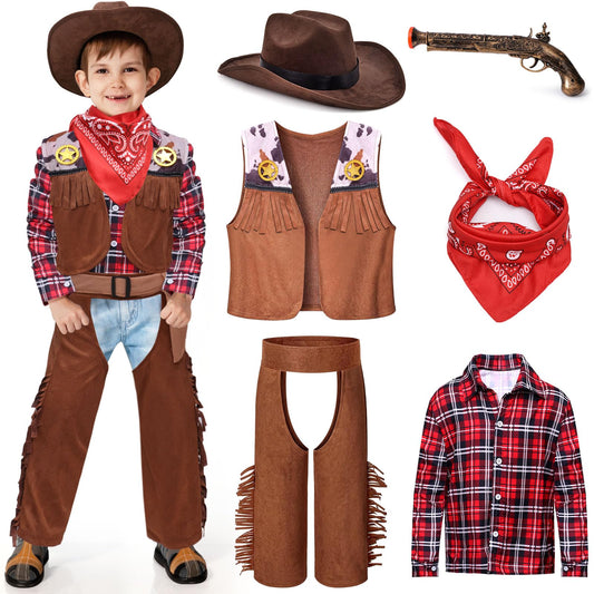 Latocos kids cowboy costume red shirt for playful western dress-up adventures