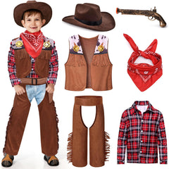 Latocos kids cowboy costume red shirt for playful western dress-up adventures