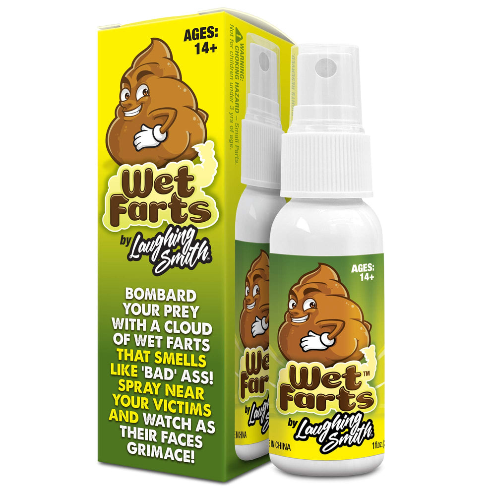 Laughing Smith Wet Farts spray bottle with non-toxic formula for safe pranks.