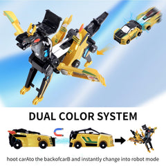 Lavekywasa transformable toy car displays dinosaur and unicorn modes after crash