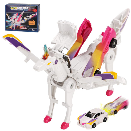 Lavekywasa transformable unicorn car toy showing unicorn form after collision