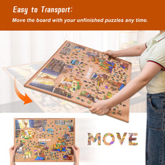 Lavievert jigsaw board stores neatly under a couch for pause storage