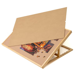 Lavievert puzzle board with wooden cover protecting unfinished work