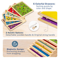 Lavievert six-colored drawer system helps sort pieces by color or shape.