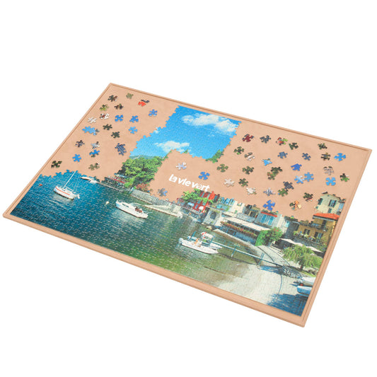 Lavievert wooden jigsaw board with non-slip surface stabilizes pieces during assembly.