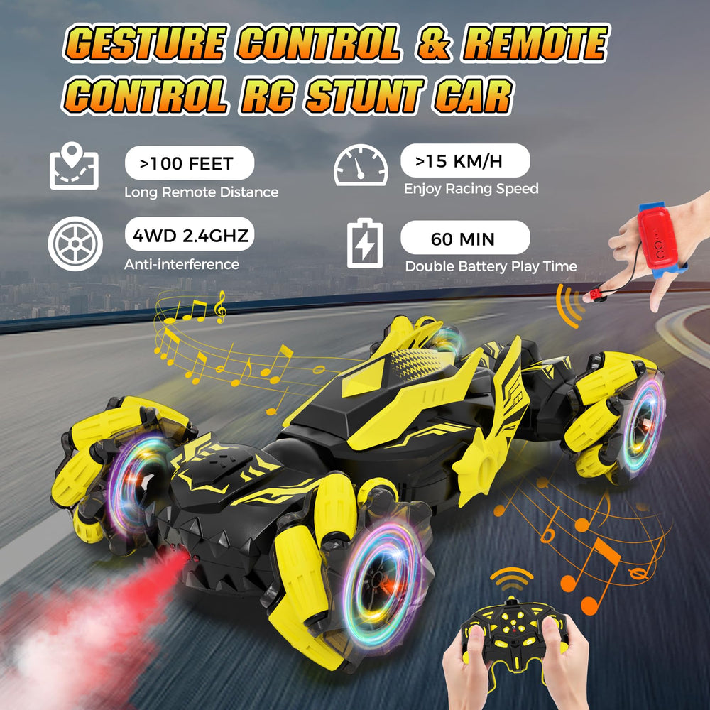 Lawdiey RC stunt car wristband gesture enables hands-free stunts.