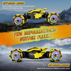 Lawdiey RC stunt car includes two rechargeable batteries for longer play.
