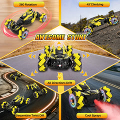 Lawdiey RC stunt car LED lights and music for day or night play.