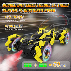 Lawdiey RC stunt car features a wasp-inspired black and yellow design.