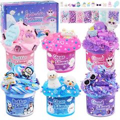 LAWOHO Animal Wonderland slime kit jars in pink blue purple for creative sensory play