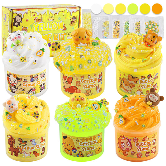 LAWOHO gradient yellow butter slime in hand for smooth, stretchable play.