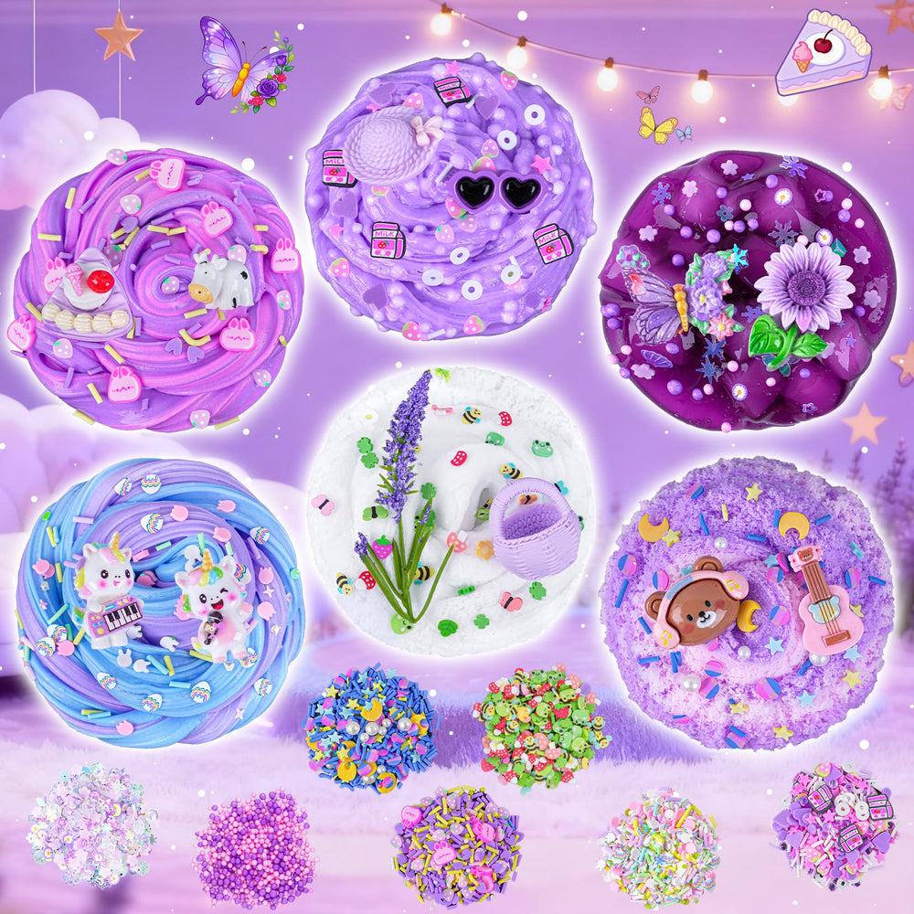 LAWOHO purple field slime kit shows color fade from white to purple for creative textures.