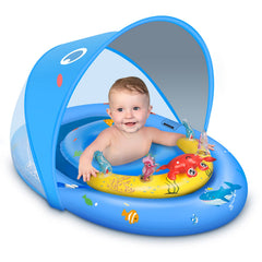 LAYCOL baby pool float canopy provides UPF50+ sun protection for infants.