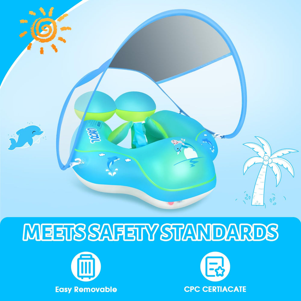 LAYCOL baby float side view highlights wide support for added stability.