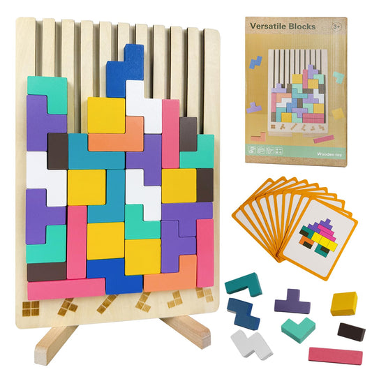 Laynertoys wooden stacking puzzle pieces for creative play and problem-solving.