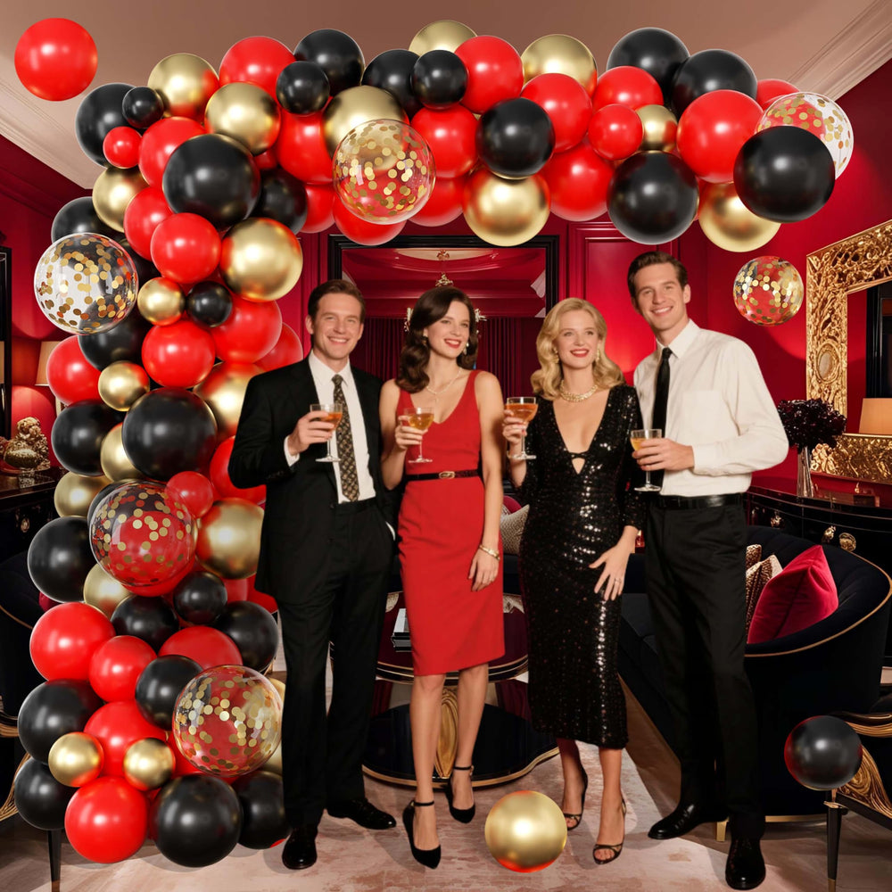 Lazy Time gold 10-inch balloons add metallic shine to the display.