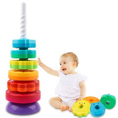 LBAIBB rainbow spin tower showcasing vivid colors to engage toddlers during playtime