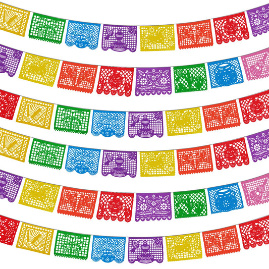 Lctevvn fiesta papel picado banner with 12 panels for vibrant indoor decor.
