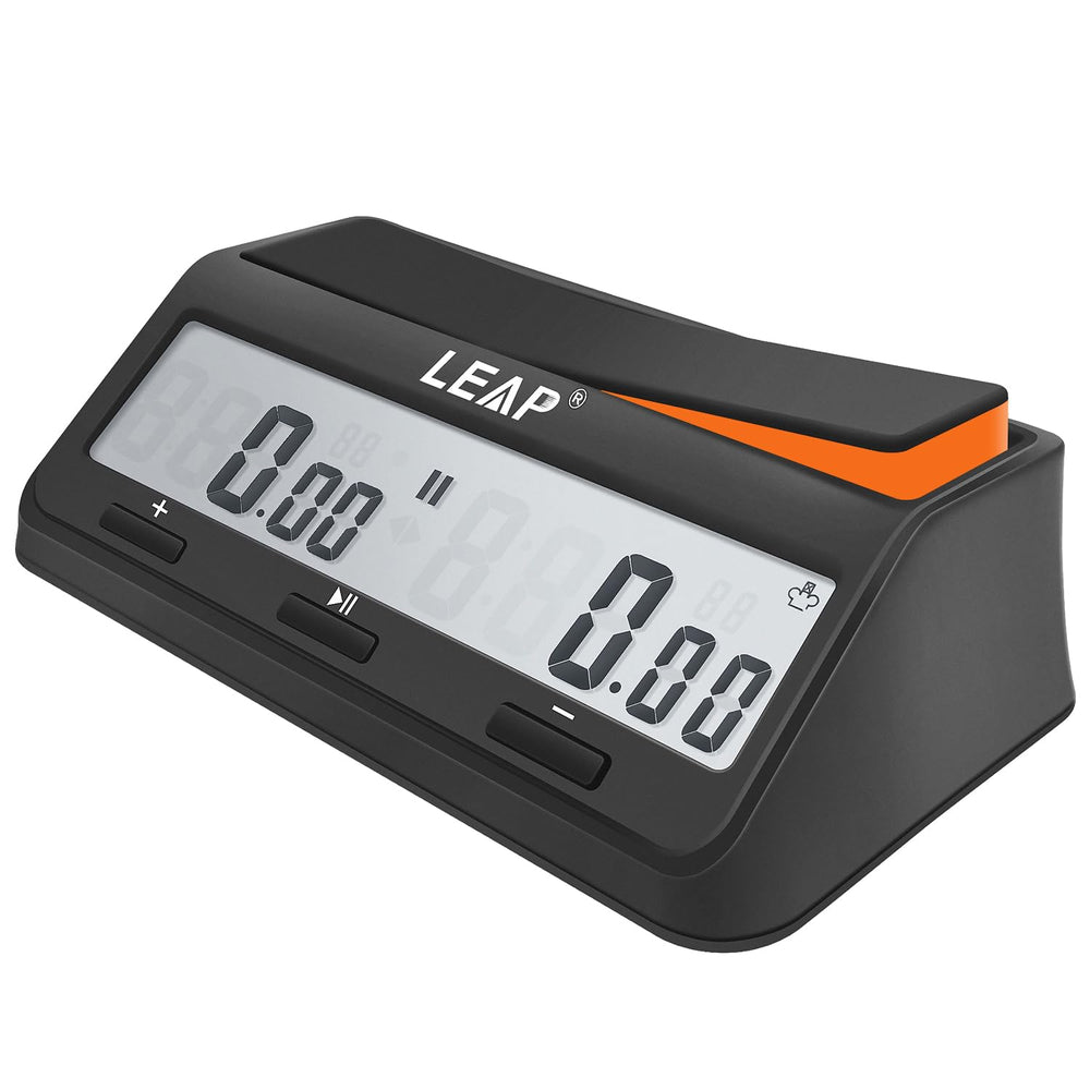 LEAP Chess Clock front view with large display for quick time setup.