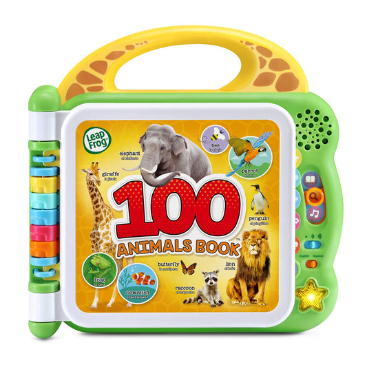 LeapFrog 100 Animals Book green cover invites tactile exploration for curious kids.