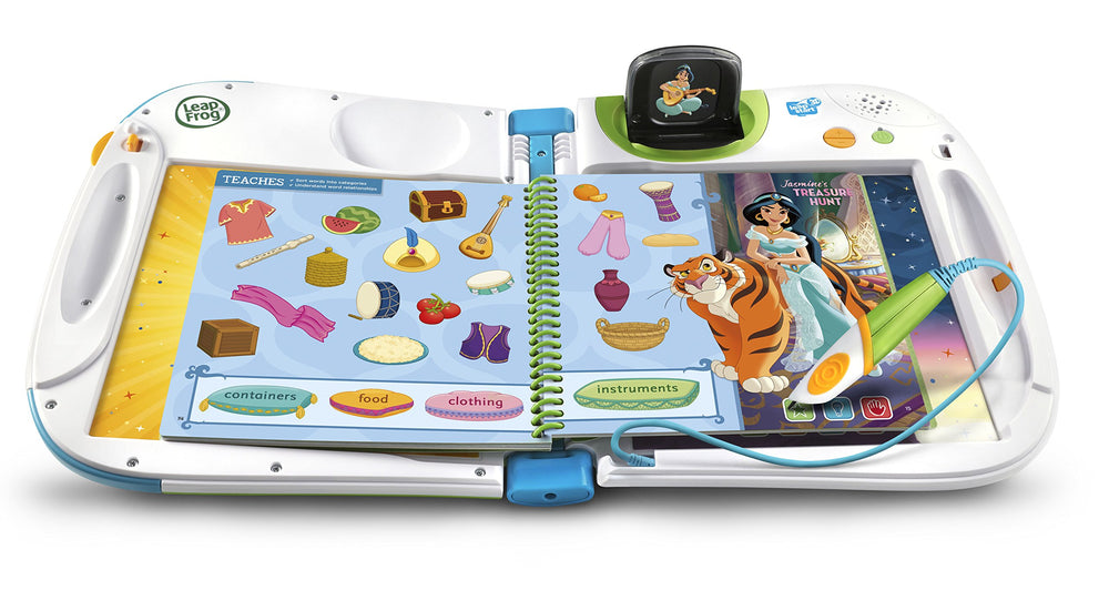 LeapFrog LeapStart 3D Jasmine page uses position words on a magic carpet.