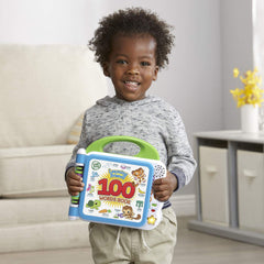 LeapFrog Learning Friends 100 Words Book bilingual language switch enables English and Spanish practice.
