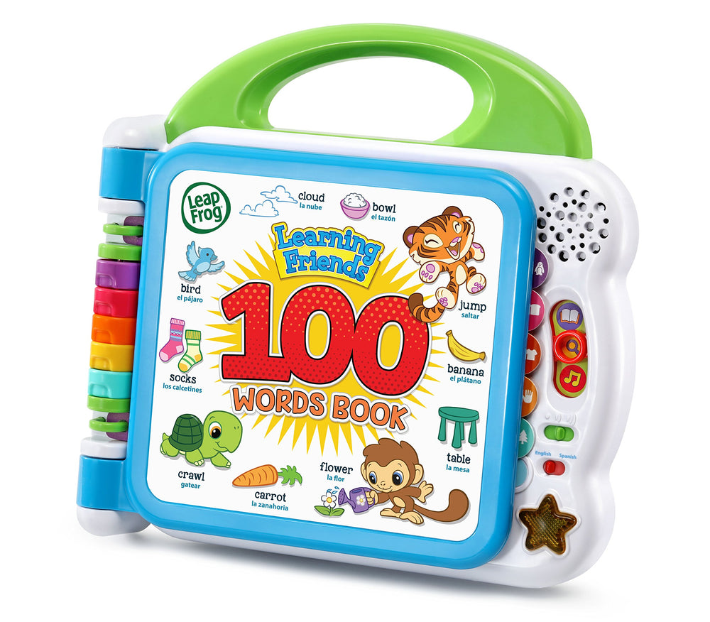 LeapFrog Learning Friends 100 Words Book turtle-tiger-monkey illustration supports early language growth.