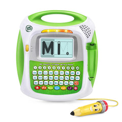 LeapFrog Mr Pencil stylus tracing dotted lines emphasizes letter practice.