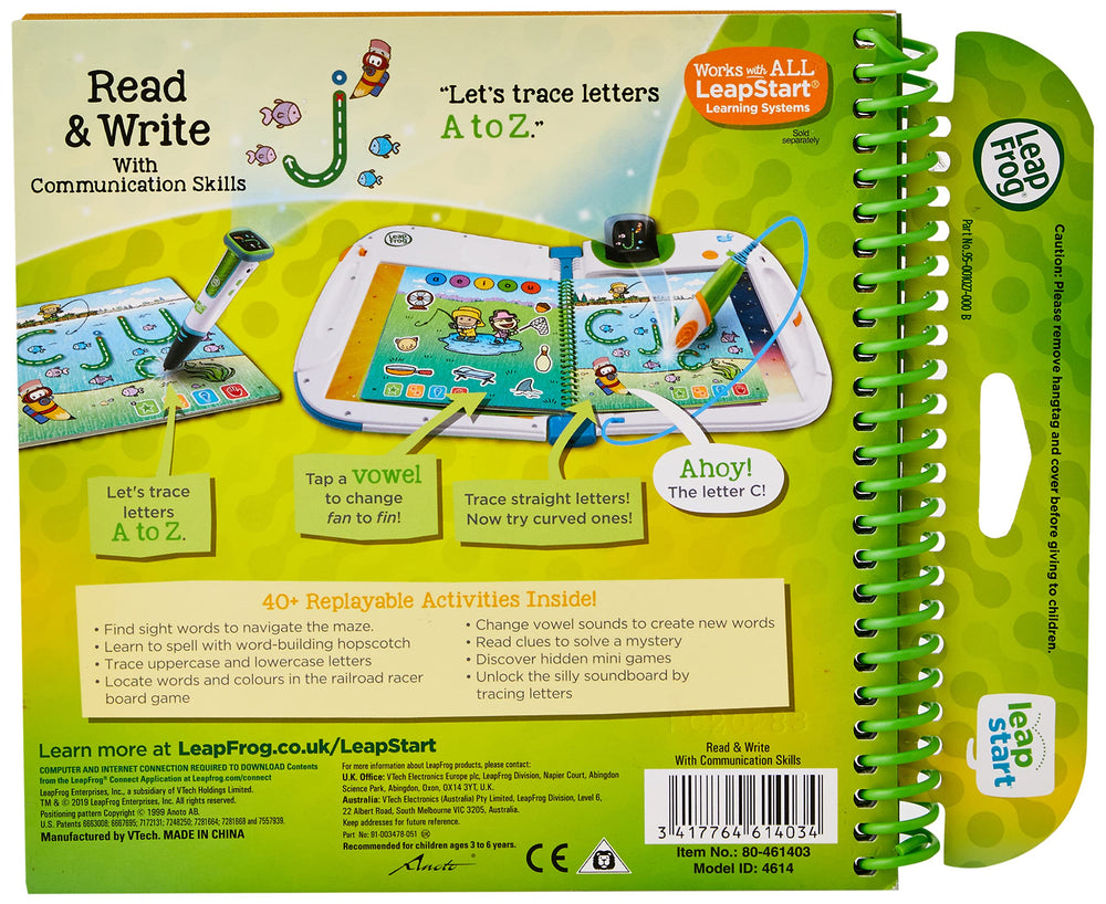 Inside pages of LeapFrog Read & Write 3D Activity Book showing interactive activities for early literacy.