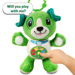 LeapFrog Sing and Snuggle Scout puppy held in hand for easy cuddles.