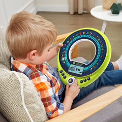LeapFrog Spinning Lights Letter Ring with Sparky hiding behind letters for clues.