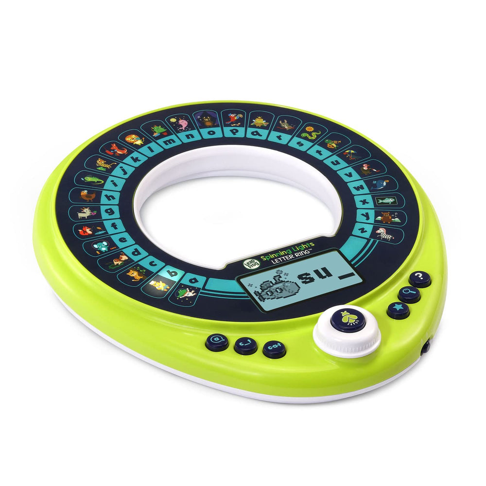 LeapFrog Spinning Lights Letter Ring shows letter sounds as Sparky hides and reveals clues.