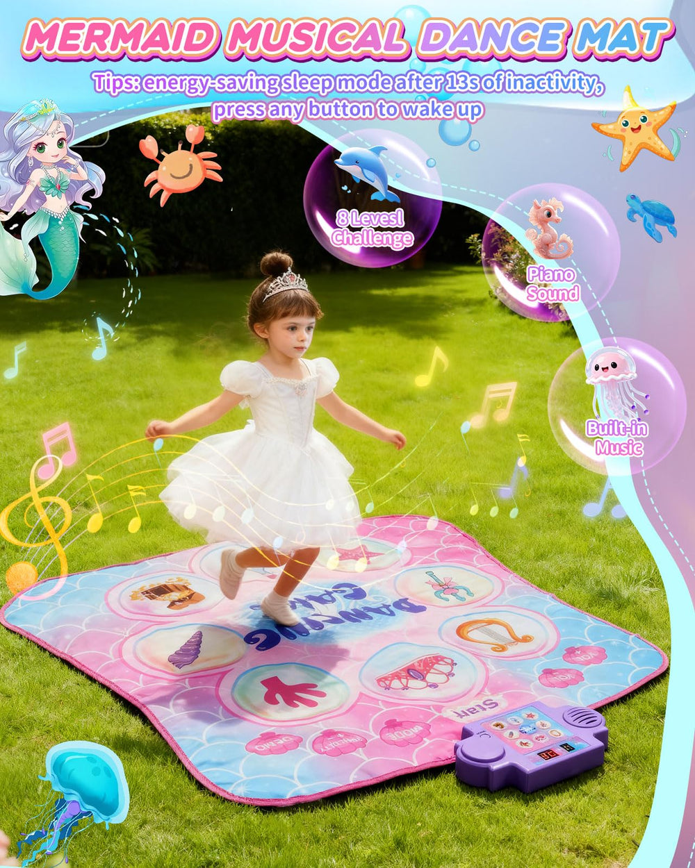 Leapio Dance Mat features a safe non-slip surface for comfortable floor play.