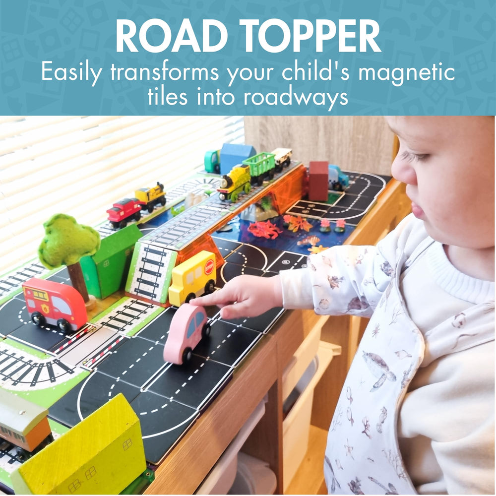 Learn & Grow road toppers car parking spaces organize play scenarios on tiles.