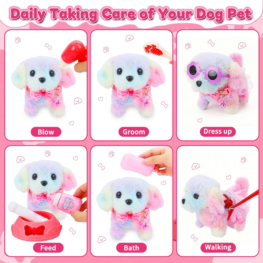 Learn2M interactive puppy walker enhances pretend play with walks and barks.
