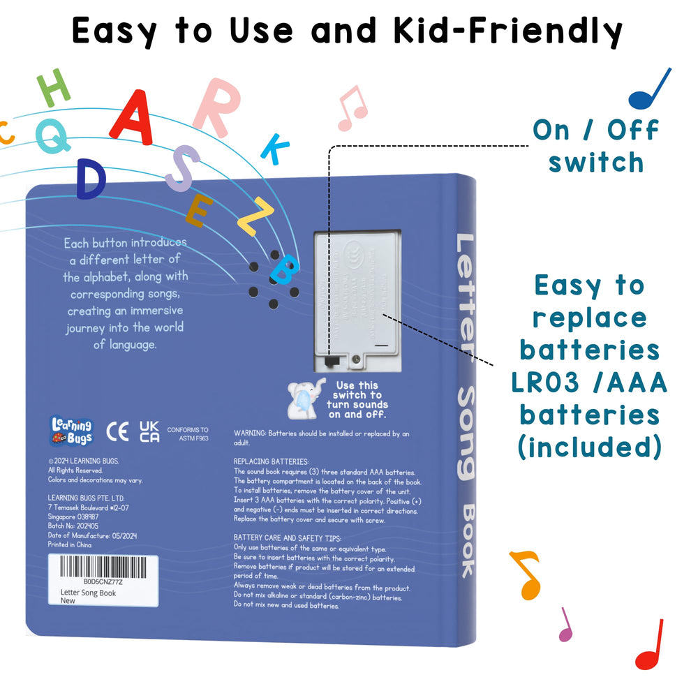 Learning Bugs battery-compartment on-off switch enables quick battery changes.