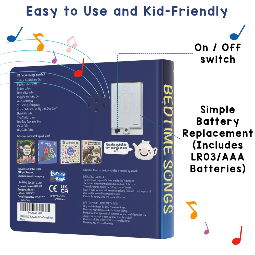 LEARNING BUGS Bedtime Songs battery included—plug-and-play for travel