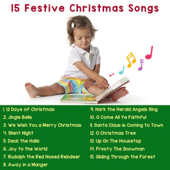 LEARNING BUGS Christmas Songs lyrics page with buttons for sing-along play.