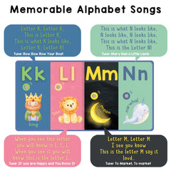 Learning Bugs toddler using the book on a table explores the ABCs independently.
